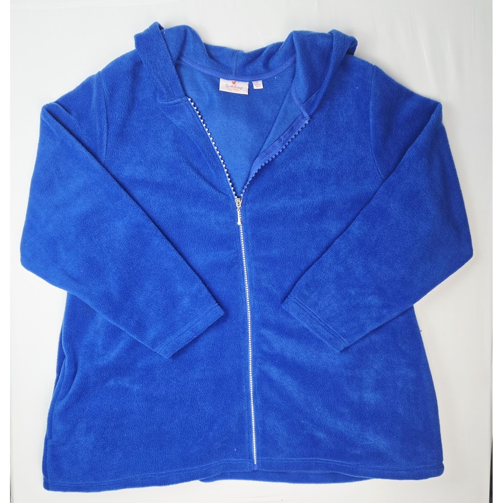 Womens Quacker Factory shirt sz 3X blue zip up rhinestone sweatshirt